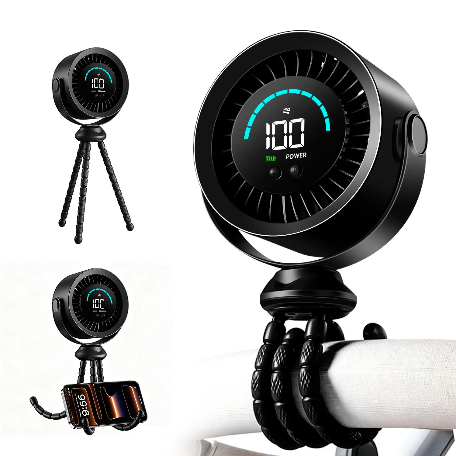 Qawtor 2026 Upgraded Portable Handheld Fan with LED Display, Flexible Tripod, 360° Adjustable USB Rechargeable Clip Design, Tools and Gadgets, Mini Travel Products for Travel Stuff Use,back to school,back to school haul
