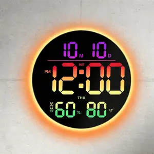 10" Large Digital Wall Clock  Music Sync RGB Atmosphere Light, Low-Reflectivity, Temperature, LED Display, Dual Alarms, BT Sync, Auto DST for Bedroom and Classroom