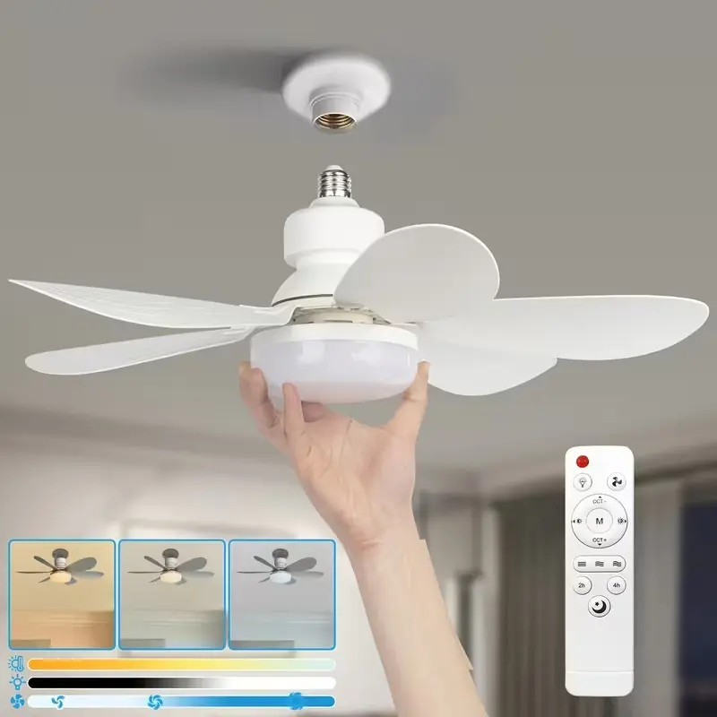 20.5/16.5inch Smart LED White Ceiling Fan Light with Remote Control, 3 Color Temperatures (3000K-6500K) Dimming, Quiet 3 Speed Wind, Easy to Install, E26/E27 Socket, Modern Design Ceiling Fan Light for Bedrooms, Kitchens, Garage, Work Shop, 40W