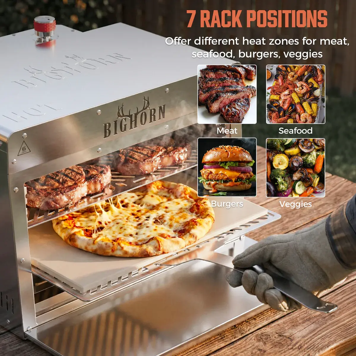 BIG HORN OUTDOORS 1500°F Infrared Propane BBQ Grill & BBQ Appliance (As Seen On TV), Portable Stainless Steel Steak Broiler & Sear Station for Camping Enthusiasts, Camp Kitchen Equipment