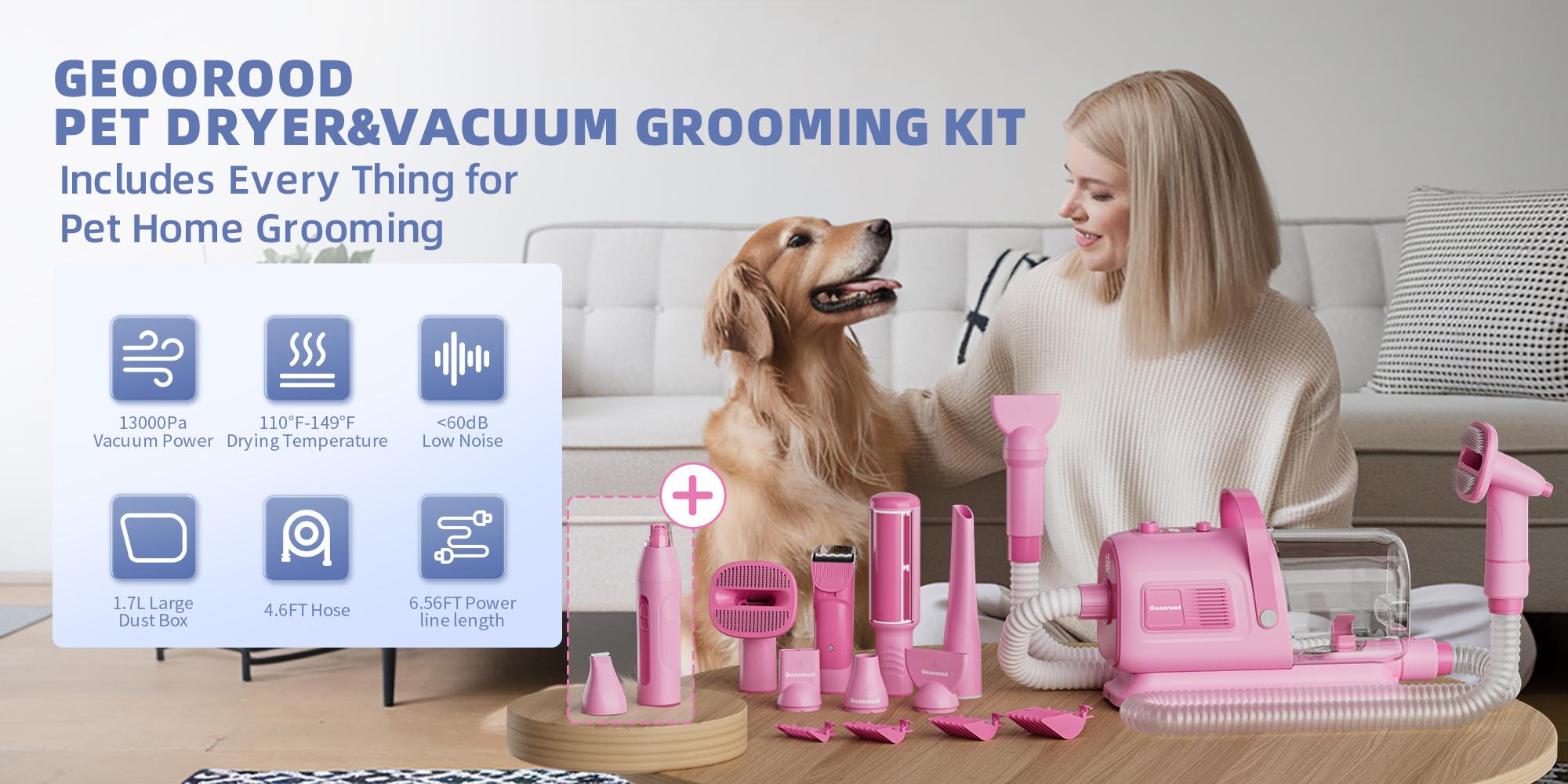【Geoorood】Geoorood Dog Vacuum & Dryer for Shedding Grooming, 9 in 1 Dog Grooming Kit with Metal Blades Pet Clippers,Adjustable Speed&Temperature Control Blower, Professional Grooming Vacuum Kit,Proven Grooming Tool#February Stock Up