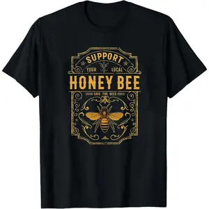 Women's Honey Bee Print Round Neck Graphic Tee, Vintage Trendy Casual Short Sleeve T-shirt for Daily Wear, Ladies Summer Outfit