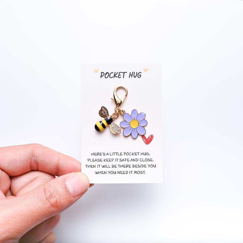 Set of 10  Pocket Hug Favors -Employee Appreciation Gifts Bulk for Coworkers with Exquisite keyring Pun NoteCards Quality Resin Butterfly Ladybird Flower Bee ，FavorsDurable Card