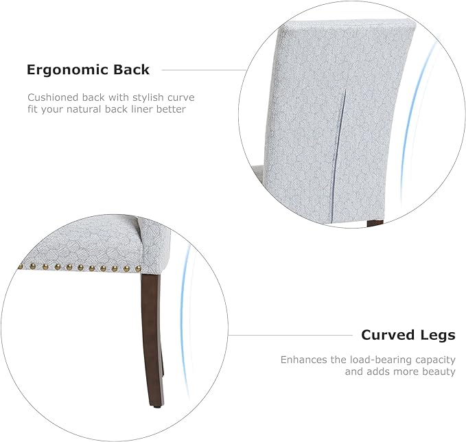 COLAMY Upholstered Parsons Dining Chairs Set of 2, Fabric Dining Room Kitchen Side Chair with Nailhead Trim and Wood Legs