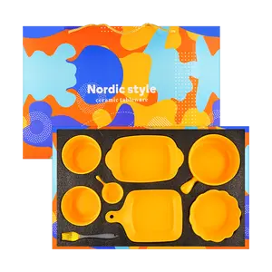 Yami Selects 2-Person Ceramic Baking & Dining Set | Microwave & Oven Safe | Includes 2 Baking Pans, Bowls, Dipping Dish, Brush