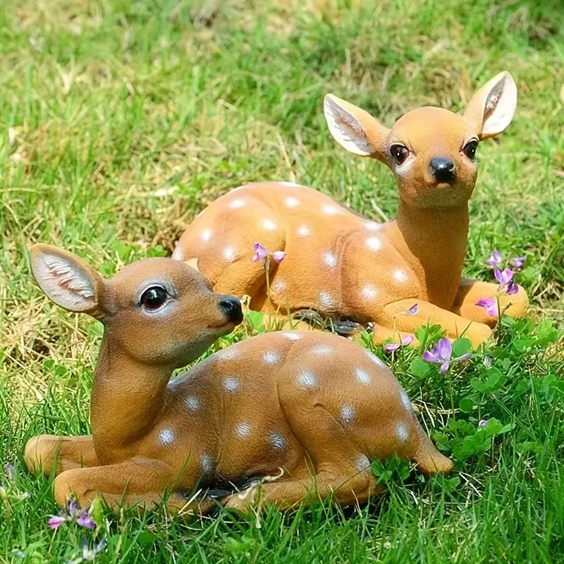 1 Pair Resin 3D Statue, Cute Sika Deer Simulation Outdoor Garden Crafts, DIY Landscaping Art Ornaments for Yard Lawn Balcony Home Decor