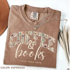 Comfort Colors Books and Coffee Shirt, Gift for Book Lover, Bookish T-Shirt, Reading Shirt,  Reading Teacher, Book Club Gift, Aesthetic Reader Gift
