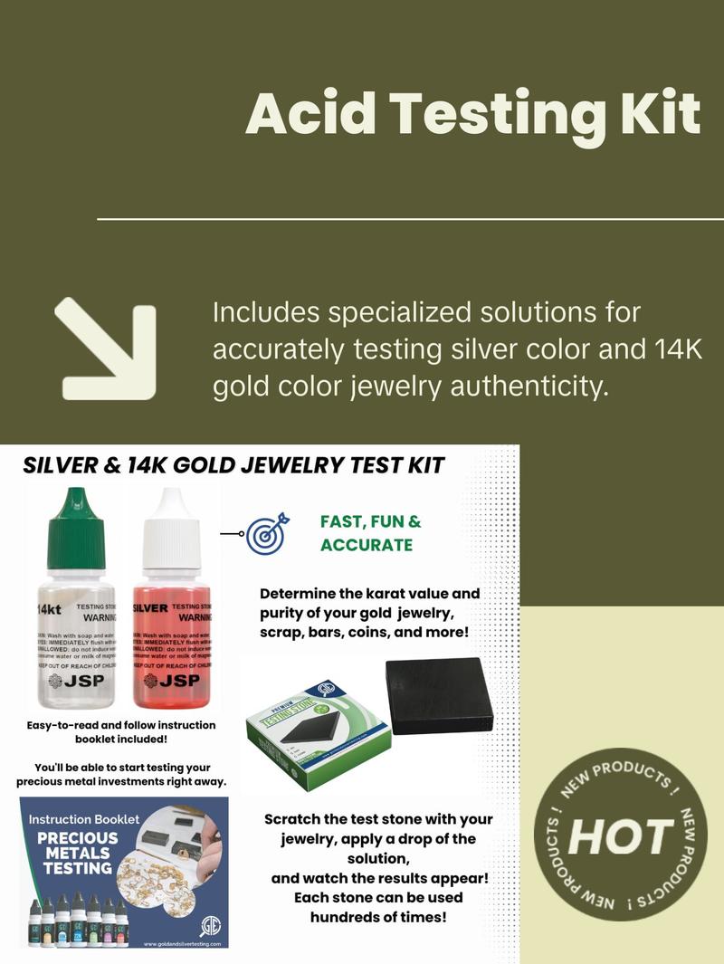 JSP Silver & 14K Gold Jewelry Appraisal Kit with 999 925 Sterling Solution & GTE Scratch Stone for Precious Metals Testing