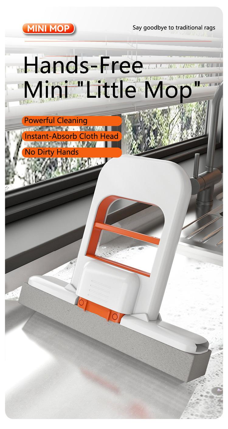 Mini Foldable Mop - No Hand Wash Deep Clean Wet Dry One Hand Use with Replacement Sponge Head for Effortless Home Cleaning Use on Kitchen Countertops Glass Bathroom & Car Interior Household