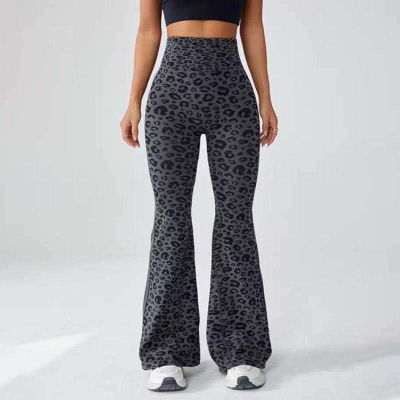 Women's Vintage Leopard Print High Waist Flared Leggings - Women's Yoga Pants -Waisted Yoga Leggings Tummy Control Bell Bottoms Fitted Trousers Y2K-Yoga, gym, and leisure sports-Women's High Waisted Yoga Flare Pants tight-fitting sportswear