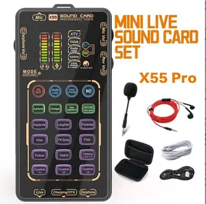 Party Tech X55 Pro Live Stream Sound Card Set with 6 Voice Changes 6 Singing Modes & 14 Sound Effects for Enhanced Audio Quality and Live Broadcast