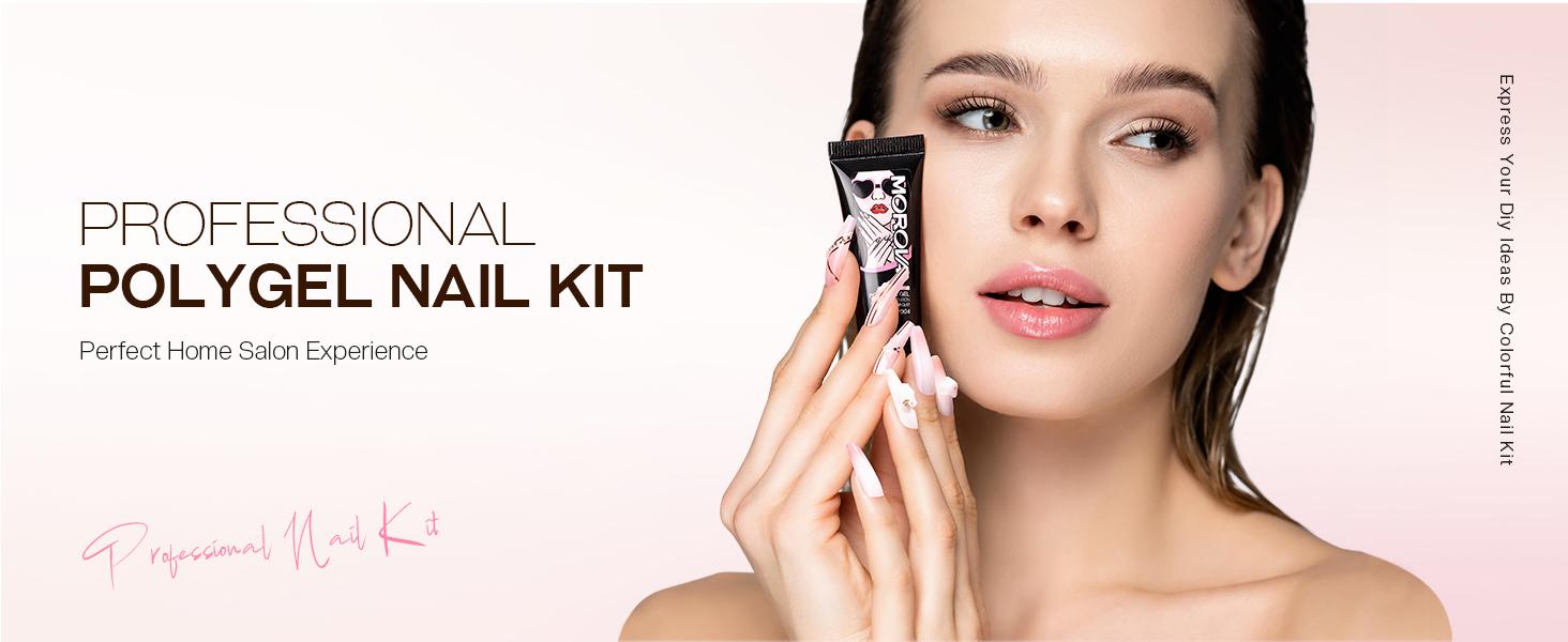MOROVAN 6 Colors Poly Gel Nail Starter Kit - Poly Nail Gel Kit with U V Lamp Complete Nail Extension Poly Gel Kit for Beginners