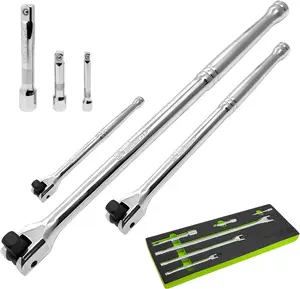 6PC Breaker Bar Set,1/4", 3/8" & 1/2" Drive,Heavy Duty Breaker Bars, 6-15 inch Length with 180° Rotatable Head,Premium Chrome Alloy,with EVA Organizer