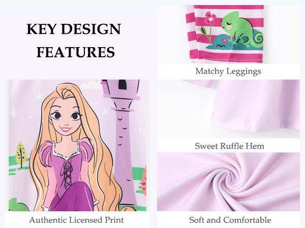 Disney Princess Toddler Girl 2pcs Character Print Peplum Long-sleeve Tee and Stripe Pants Set Yellow Cute Costume，SprIngGIowUp ,RefreshedLook