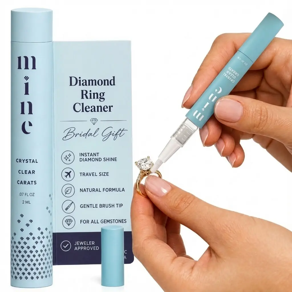 The Mine Company Portable Jewelry Cleaner Pen with Brush - 0.7 FL OZ (2 ML) On-The-Go Solution, Soft Bristles for Engagement Rings, Diamonds & Sparkling Jewelry