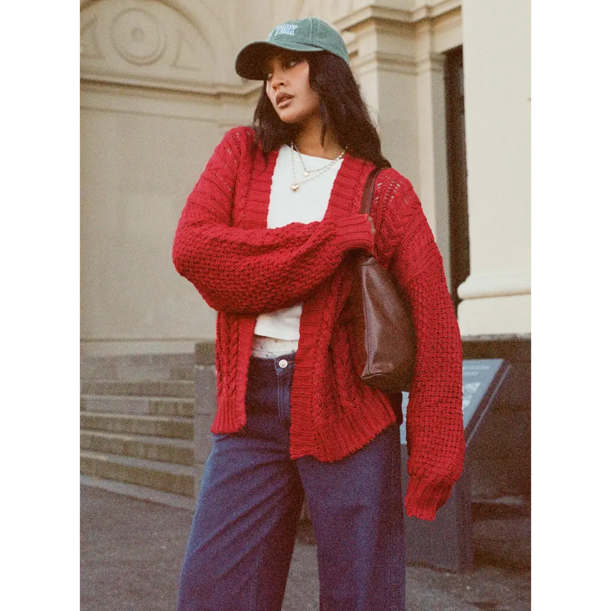 Abner Cable Cardigan Red