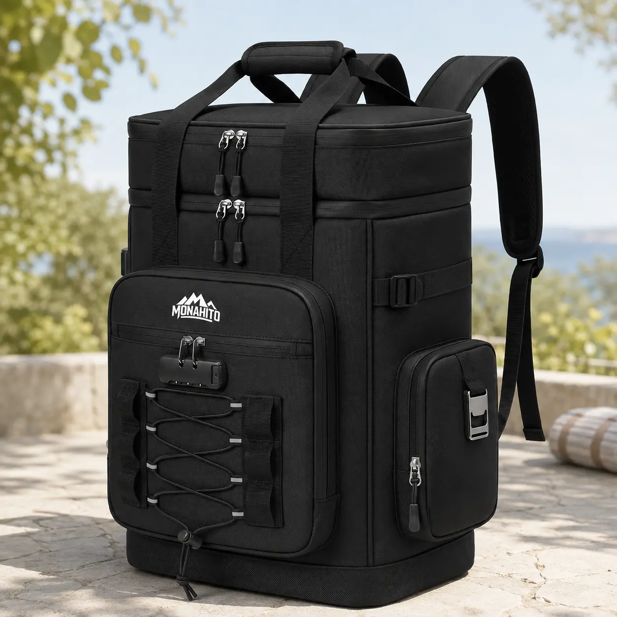 25L Lockable Cooler Backpack, Leakproof Insulated Soft Cooler Bag with Waterproof Exterior and Picnic Organizer, Holds 40 Cans for Family Travel, Beach, Camping & Picnics