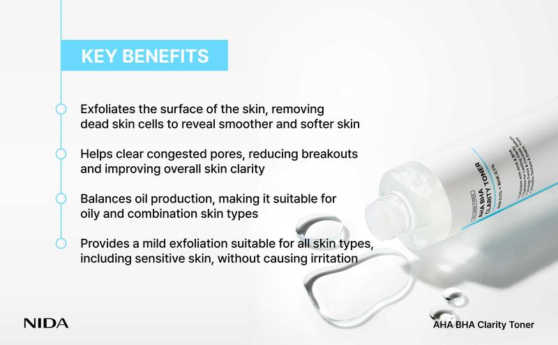 NIDA AHA BHA Clarity Toner Daily Exfoliant Skincare Soothing