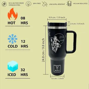 AKU Rodeo Horse Western Tumbler 40 oz Stainless Steel Vacuum Insulated with Handle & Straw Lid for Coffee Travel Gym Laser Engraved