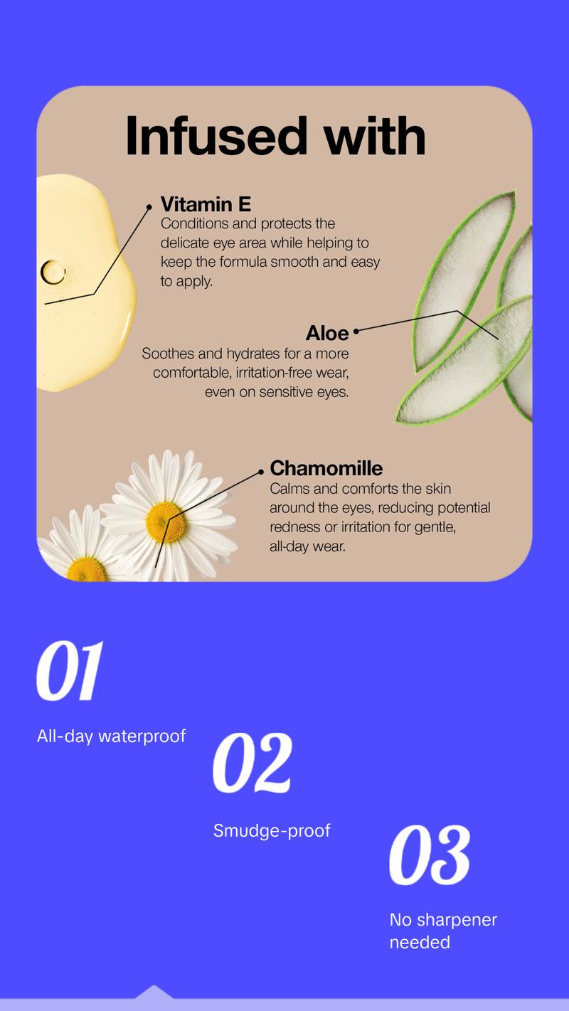 Palladio Retractable Waterproof Eyeliner, Richly Pigmented Color and Creamy, Slip Twist Up Pencil Eye Liner, Smudge Proof Long Lasting Application, All Day Wear, No Sharpener Required