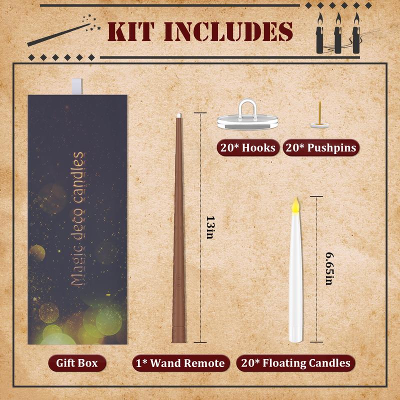 Magic Wand Remote Floating Candles - Enchanted 12-Pack Gift Set for Christmas, Halloween Decor & Party Favors
