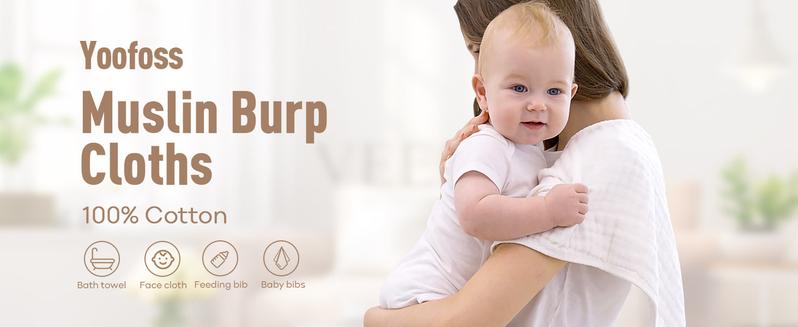 Yoofoss Muslin Burp Cloths for Baby 10 Pack 100% Cotton Baby Washcloths for Boys Girls Large 20''X10'' Super Soft and Absorbent White