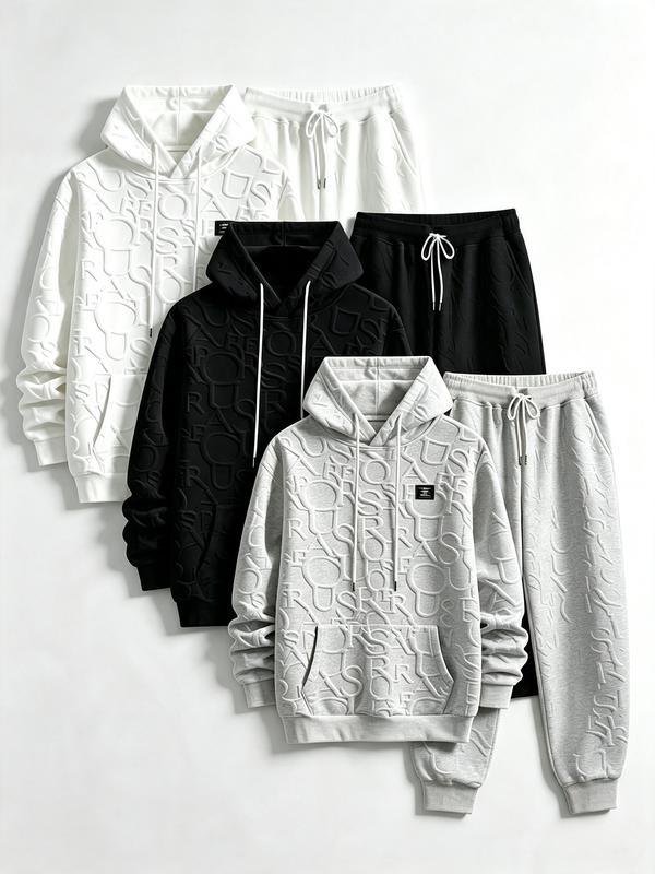 Men's 6-Piece Tracksuit American Streetwear Jacquard Texture Long-Sleeve Hoodie & Track Pant Lightweight Breathable Casual Outfit
