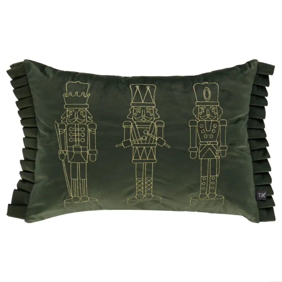 Christmas Nutcracker Decorative Pillow, Green Holiday Throw Pillow, 20" x 14"