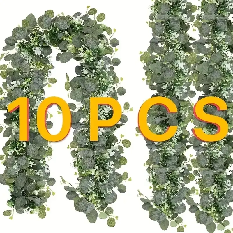 10-Pack Eucalyptus Vine Garland, Floral Eucalyptus Leaf Vines, Elegant Leaf Design, Wedding Arch Home Decor, Realistic Greenery Vines for Decoration, Artificial Hanging, Home Decoration Bouquet, Artificial Flowers, Faux Flower Bouquets