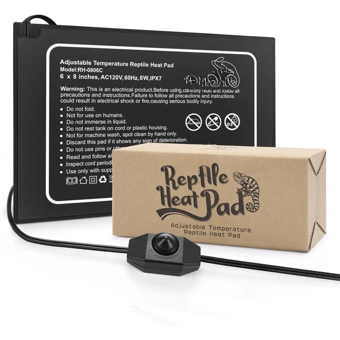 Reptile Heat Pad - Adjustable Temperature Under Tank Heater for 10-20gal/30-40gal Tank, Terrarium Heat Mat for Turtle/Snake/Lizard/Frog/Spider/ Box