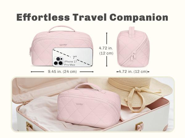 [NEW IN] HYNES EAGLE Travel Makeup Bag for Women, Water Repellent Puffy Quilted Cosmetic Organizer Pouch, Portable Wide Open Toiletry Bag for Toiletries & Brushes, Large Capacity Travel Makeup Case Black Friday