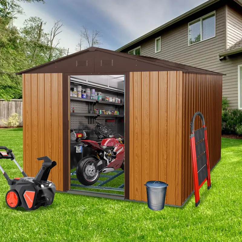 Outdoor Metal Storage Shed 8x10 Feet with Galvanized Iron Frame & Punched Vents for Weather Resistance and Easy Assembly