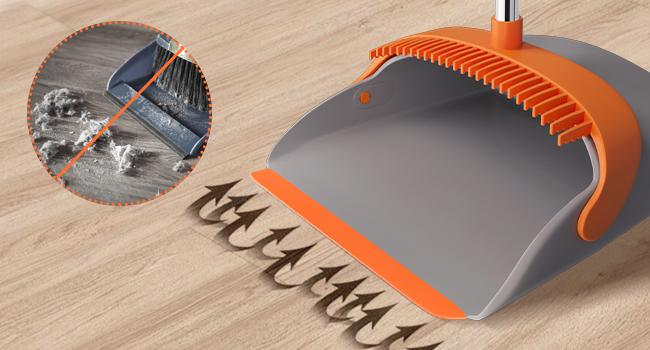 Broom with Dustpan Combo Set, Large Upright Brooms and Dust Pans with 52" Long Handle, Self-Cleaning with Dustpan Teeth. Perfect for Indoor Outdoor.