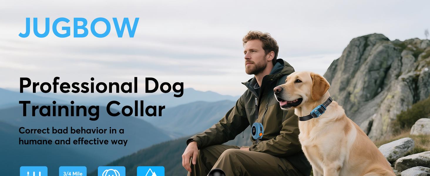 Jugbow Dog Training Collar - 3/4 Mile Dog Shock Collar with Remote for Large Medium Small Dogs, Rechargeable IPX8 Waterproof E-Collar with 99 Blunt Stimulation Levels, Tone or Vibration Mode, LED Light & Security Lock T-100