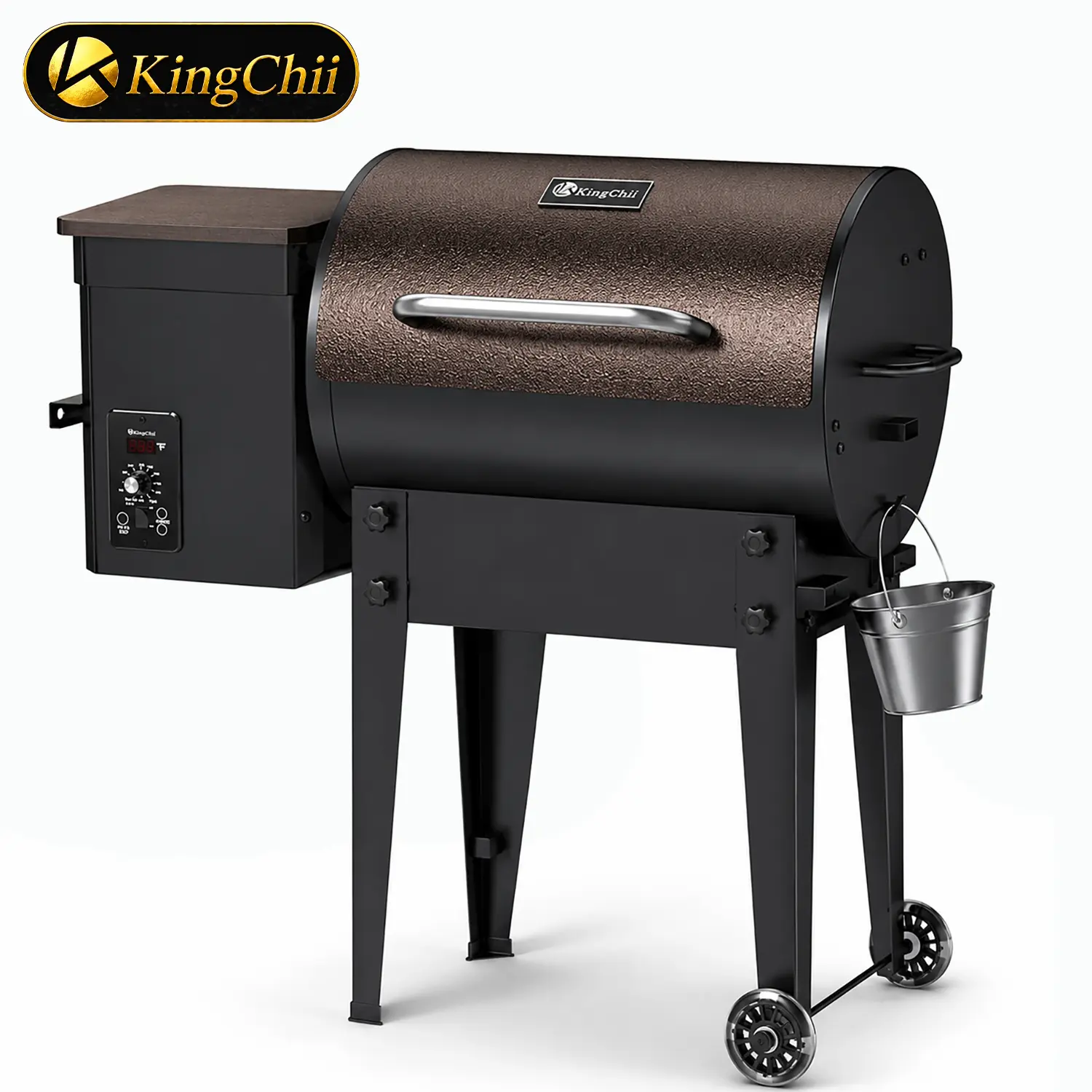KINGCHII 8-in-1 Portable Wood Pellet Grill & Smoker, 456 SQ.IN, PID Temperature Control, Foldable Legs for Backyard & Camping