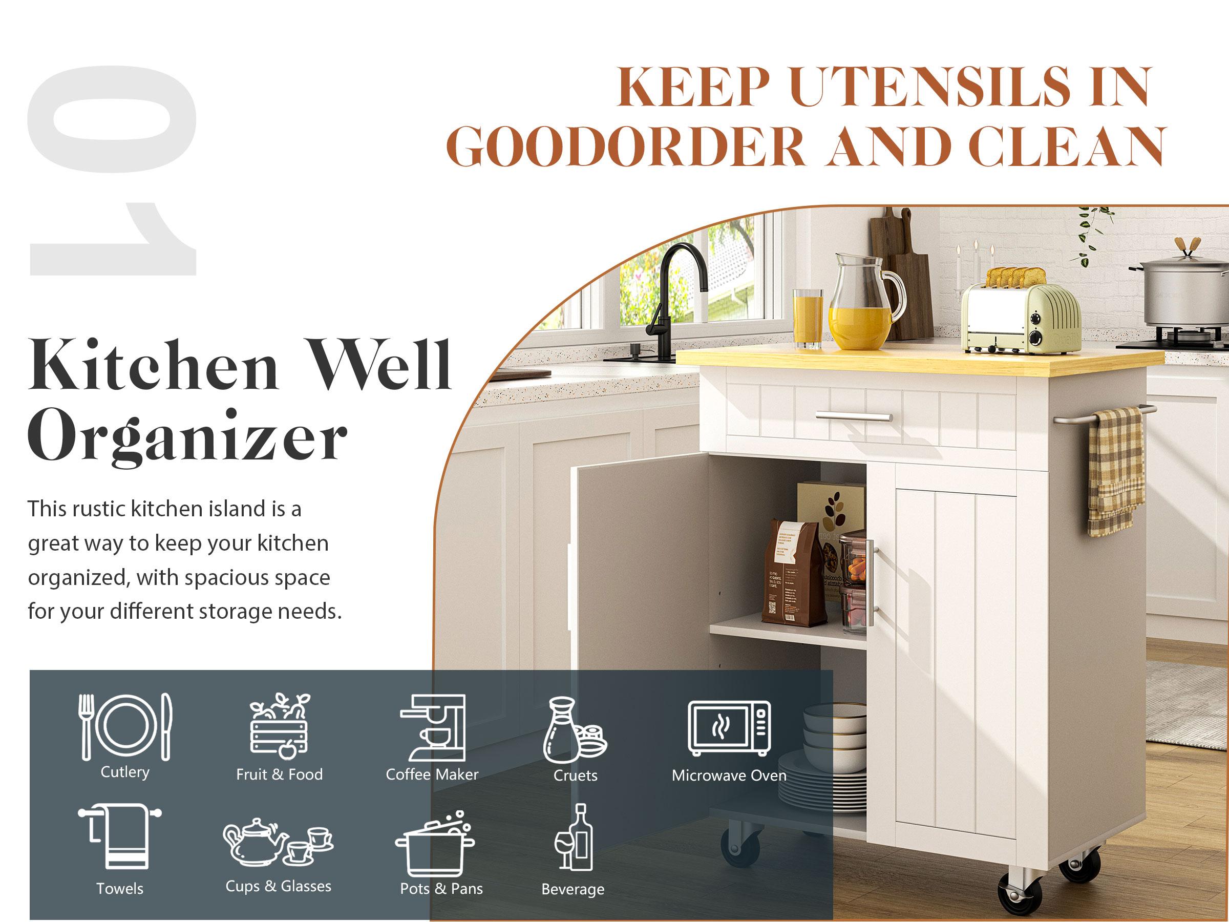 Walsunny 26'' Kitchen Island on Wheels with Storage Cabinet, Rolling Kitchen Cart with Drawer, Rack Towel, Microwave Cart for Kitchen, Black