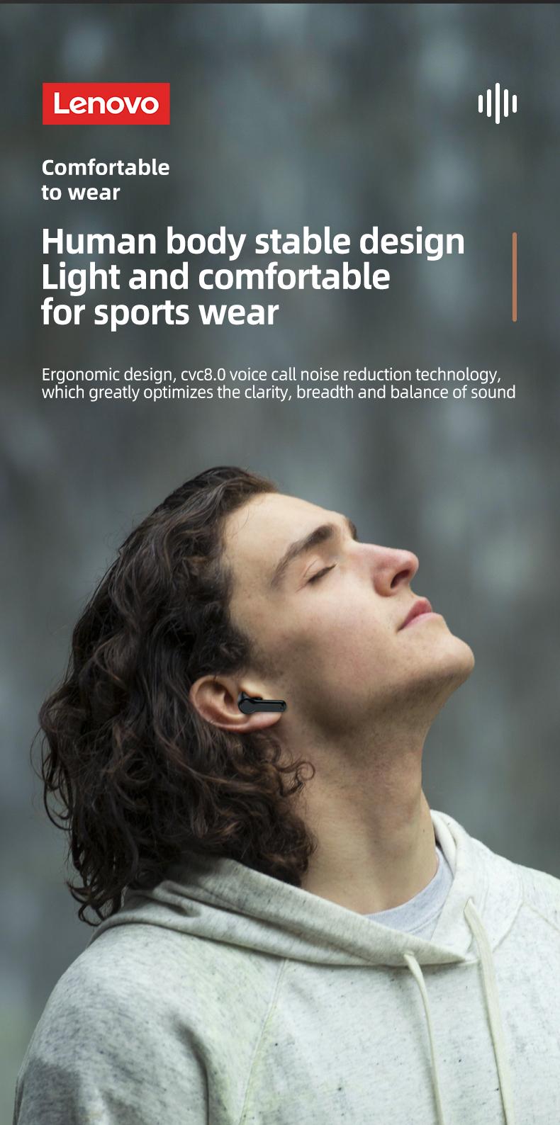 Lenovo LP1S In-Ear Wireless Bluetooth 5.0 Headphones with Stable & Fast Connection, Hi-Fi Sound Quality, Lightweight Sport Design, IPX4 Waterproof Audio Headsets for Music & Phone Calls