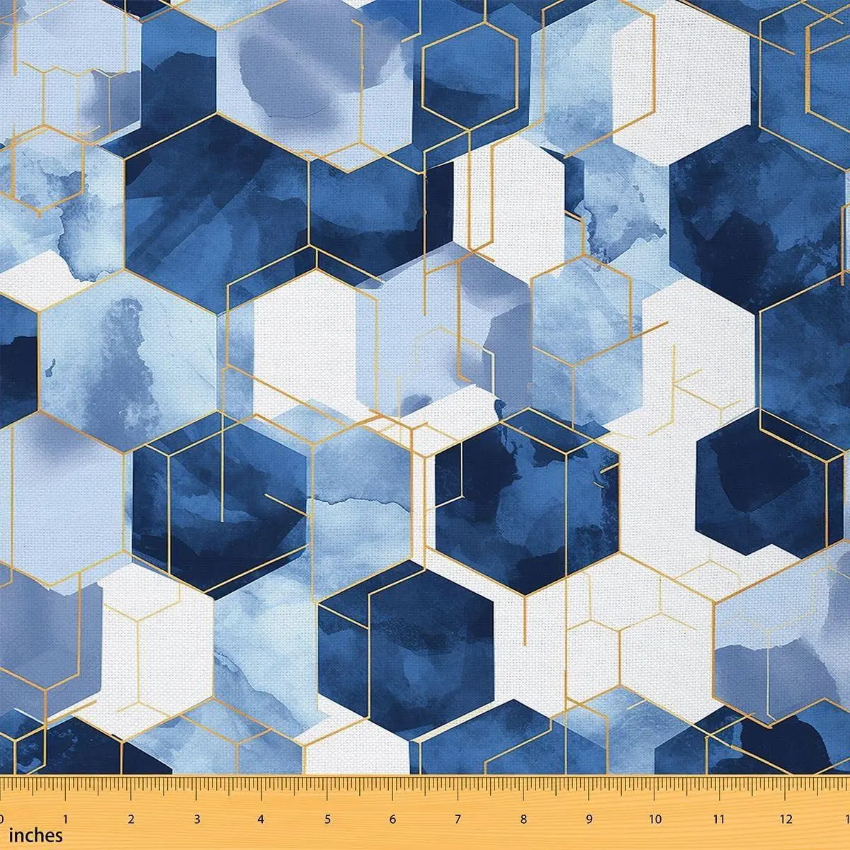 Geometric Fabric,on Upholstery Fabric,Honeycomb Decorative Fabric,Ombre Indoor Outdoor Fabric,Bee Modern Lines DIY Art Waterproof Fabric Quilting Sewing,Blue Gold