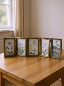 Oversized Hinged Gold Photo Frame 4x6 Brass Accordion 5-Photo Display Vintage-Inspired Timeless Decor for Shelves & Tables