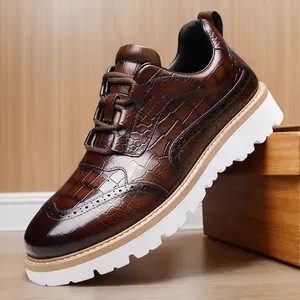 Men's large-size crocodile pattern casual leather shoes, round toe, comfortable and non-slip rubber sole, suitable for weddings, banquets, parties - spring, summer, autumn, business men's shoes, loafers 60818