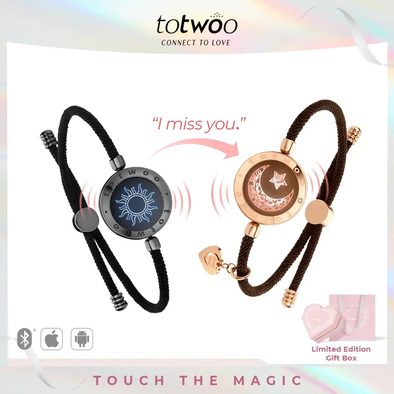 totwoo Sun&Moon Touch Matching Bracelet - Eternal Heart Fashionable Couple Bracelet, Sentimental Functional Gift for Boyfriend, Artificial Gemstone Jewelry Accessory