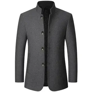 Men's Solid Color Woolen Coat, Regular Fit Elegant Style Casual Cozy Long Sleeve Button Front Outerwear for Fall & Winter, Men's Clothes for Daily Wear, Work Office Jacket