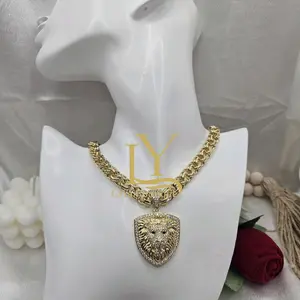 LaYaiBoutique #2409 Lion face necklace and pendant, 14k gold plated, High Quality