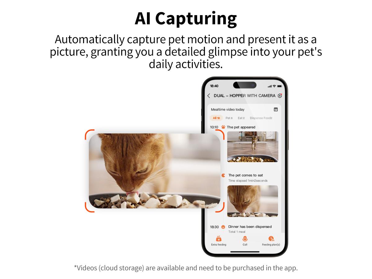 PETKIT YumShare Dual Hopper-2 Automatic Smart Feeder with Camera, White, 1080P HD Video, Night Vision, Double Hopper Pet Dry Food Dispenser for Cats and Dogs, Anti-Stick Bowl, and Smart App Control bowl/dish