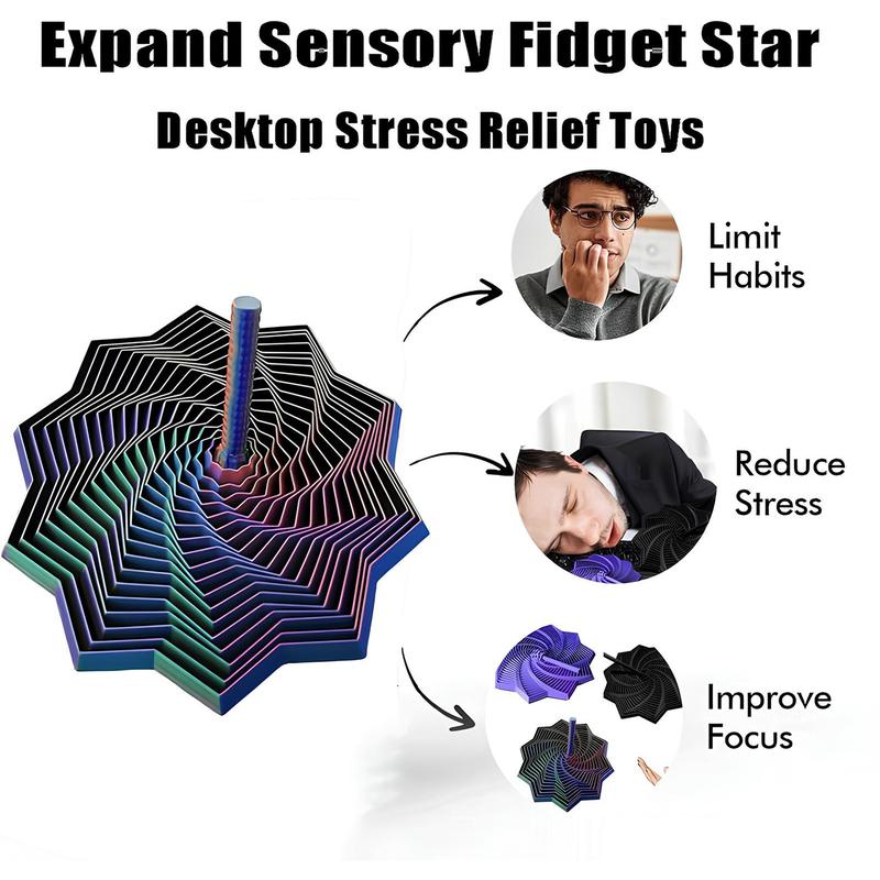3D Printed Expanded Sensory Fidget Star, New Stress Relief Sensory Whirling Spiral with Handle, Colorful Fidget Toy, Perfect for Holiday, Christmas, Birthday Gifts