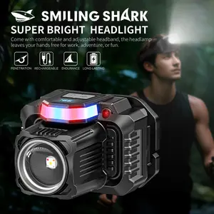 【TD-0282】SMILING SHARK Head Lamp Induction LED Work Headlight 8Mode 5Light Source Zoom Type-c Rechargeable Outdoor Hiking Fishing