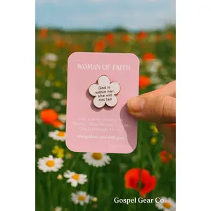 Christian Enamel Pin – Woman of Faith Daisy Flower with Bible Verse (Psalm 46:5)