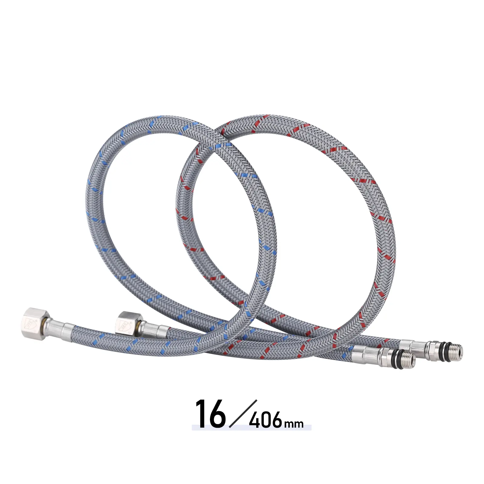 WOWOW Brass Leakproof Flexible Supply Lines - 1 Pair 16in Easy Install Faucet Hoses, 3/8in Female Compression Thread, M10 Male Brass Connector, Braided Nylon Rust-Resistant, Sealing Washer for Bathroom & Kitchen Sink
