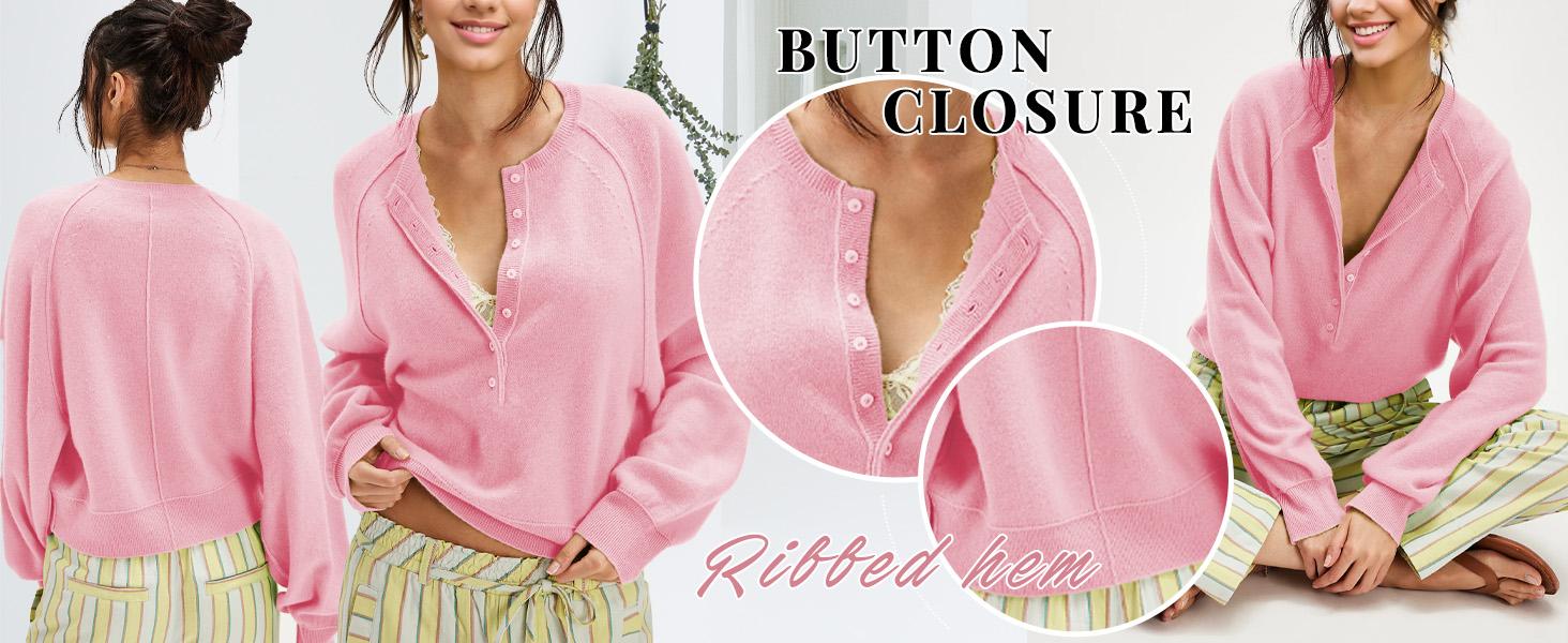 WoodBerry Women's Long Sleeve Sweater Tops Half Button Down Knitted Pullover Henley Neckline Casual Lightweight Solid Knitwear for Work Travel Outfits