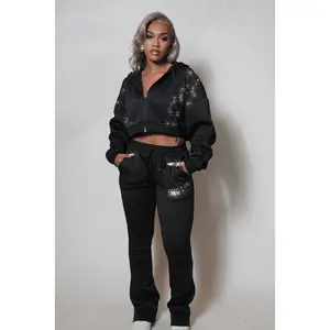 Sheila Black Rhinestone Stacked Flare Track Set